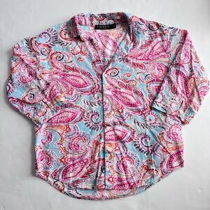 LAUREN Ralph Lauren XS Paisley Print Cotton Button-Down Shirt Vibrant Blue Pink